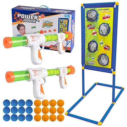 KOVEBBLE Shooting Target with 2pk Foam Ball Popper, Target Stand Toy Foam Blaster for Kids, Shooting Games Set, Girl Boy Toys Gift for Age 5 6 7 8 9 10+ (L-32x16x44inch)