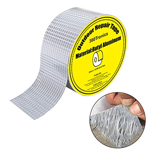 360Tronics Waterproof Butyl Tape 2' W X 16.4'L, Upgraded Outdoor Leak Proof Tape for Plastic & Metal Repairs, All-Weather UV-Resistant Patch Seal Strip for Pipe RV Awning Sail Roof Window HVAC Ducts
