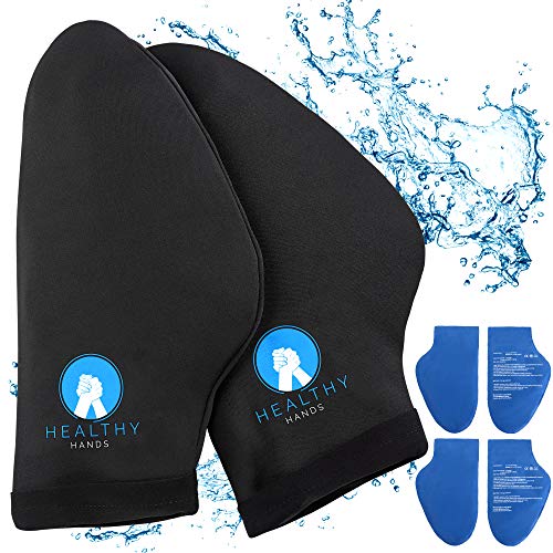 Healthy Hands Hand Ice Pack Wrap – Cold Therapy for Hands - Ice Gloves for Chemo, Neuropathy, Arthritis, Injuries and Working Hands – Includes 2 Mittens and 4 Reusable and Flexible Gel Ice Packs (L)