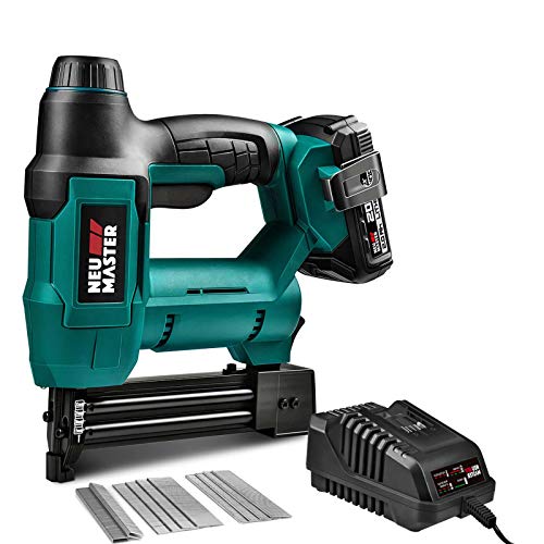 Cordless Nail Gun Battery Powered, NEU MASTER Battery Brad Nailer/Staple Gun NTC0023, 20V Max. 2.0Ah Battery and Charger Included for Upholstery, Woodworking and Carpentry