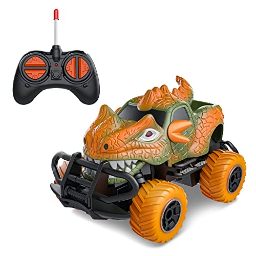 SLHFPX RC Toys for 4-5 Year Old Boys Dinosaur Remote Control Cars, Mini Dino Cars for Kids Toys Age 3-6 RC Race Trucks, 2021 Monster Truck for Toddlers Birthday Gifts (Orange)