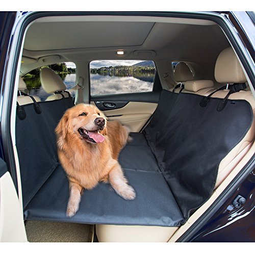 AMOCHIEN Back Seat Extender for Dogs - Waterproof Dog Car Seat Cover Hard Bottom, Dog Hammock for Car Travel with Side Flaps, Mesh Window, Non Inflatable Car Bed Mattress for Car SUV Truck