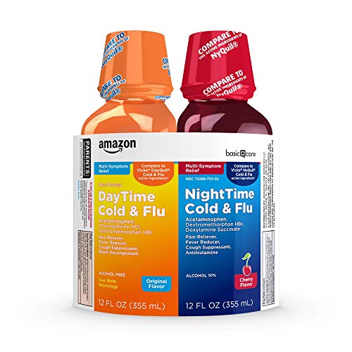 Amazon Basic Care Daytime & Nighttime Cold & Flu Relief; Cold Medicine Combination Pack, 24 Fluid Ounces