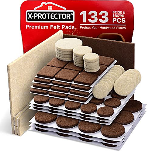 Felt Furniture Pads X-PROTECTOR 133 PCS Premium Furniture Pads - Felt Pads Furniture Feet Best Wood Floor Protectors - Protect Your Hardwood & Laminate Flooring!