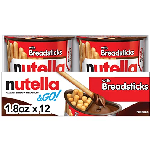 Nutella & GO! Hazelnut and Cocoa Spread with Breadsticks, Snack Pack, Great for Holiday Stocking Stuffers, 1.8 oz each, Bulk 12 Pack