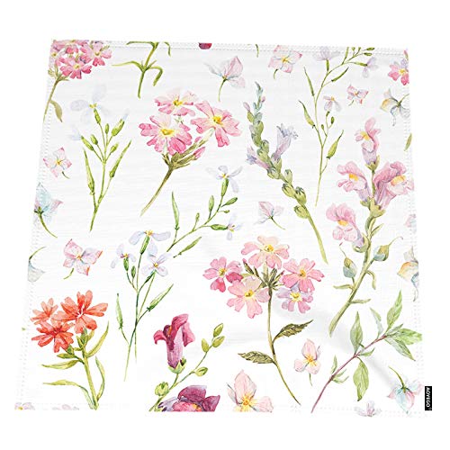 AOYEGO Floral Cloth Napkins Watercolor Wild Flower Botanical Plant Leaves Spring Pink Green White Napkin Pack of 6 Square Polyester Reusable for Dinner Party Everyday Use 19.6 Inch