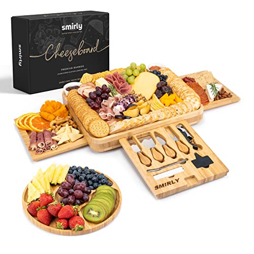 SMIRLY Charcuterie Boards, Extra Large Charcuterie Board Set - Bamboo Cheese Board and Knife Set - House Warming Gifts New Home (Without Stone Plate)