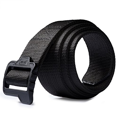 M-Tac Double Duty Tactical Belt - Military Webbing Nylon Utility Belt Plastic Buckle (Black, L (38-40))