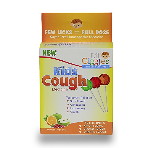 Lil' Giggles Kid's Medicated Lollipops for Cough for Childrens Persistent and Chesty Coughs. Homeopathic Remedy. The Medicine Kids Will Love to take. 12 CT