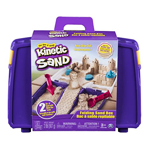 Kinetic Sand, Folding Sand Box with 2lbs of All-Natural, 7 Molds and Tools, Play Sand Sensory Toys for Kids Ages 3 and up