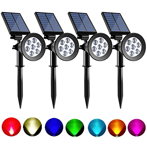 Sunklly Solar Spot Lights Outdoor Color Changing, 8 Lighting Modes 2-in-1 Solar Lights Outdoor Waterproof, Auto On/Off Multicolor Solar Powered Landscape Spotlights for Garden Patio Yard Pool, 4 Pack