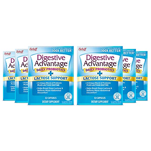 Digestive Advantage Lactose Defense Formula- Probiotic With Lactase To Reduce Abdominal Discomfort & Bloating, Promotes Digestive & Immune Health, 32 Capsules (Pack of 6)