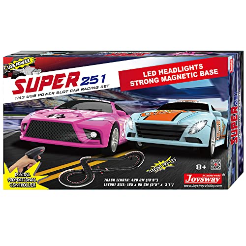 Joysway oysway: Super 251 USB Power Slot Car Racing Set, LED Headlights, Strong Magnetic Base, Mechanical Lap Counter & Powerbase Integrated as Combo Track, For Ages 8 and up, 2251