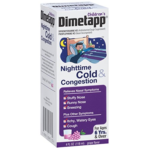 Dimetapp Children's Nighttime Cold & Congestion Antihistamine/Cough Suppressant & Decongestant (Grape Flavor, 4 fl. oz. Bottle, Pack of 3)