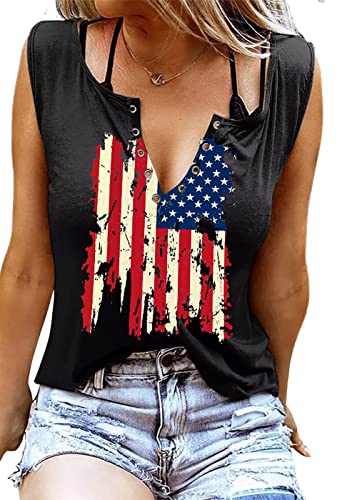 T&Twenties American Flag Tank Top for Women Ring Hole 4th of July Shirts V Neck Patriotic Tanks Shirt