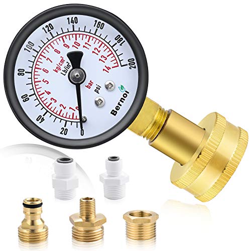 Water Pressure Gauge Kit,Universal Water Pressure Test Gauge with Lead-Free Brass Hose Fittings,3/4' Female Coupler Plus 5 Adapters to Test in Multiple Systems,0-200 Psi Hydraulic Pressure Tester