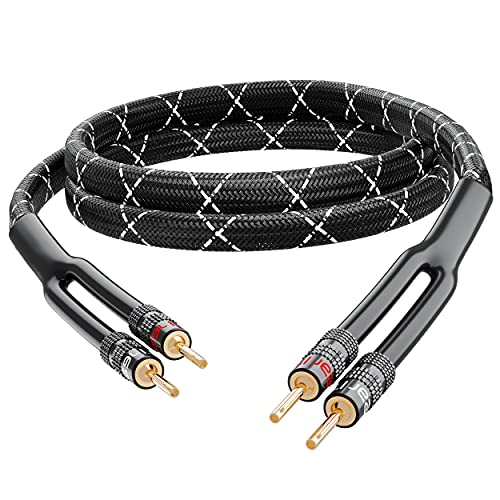 GearIT 12AWG Speaker Cable Wire with Gold-Plated Banana Tip Plugs (6 Feet) in-Wall CL2 Rated, Heavy Duty Braided, 99.9% Oxygen-Free Copper (OFC) - Black, 6ft