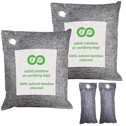 Activated Charcoal Air Purifying Bag 4 Pack (2 x 500g, 2 x 100g), Car Freshener & Home Odor Eliminators, Bamboo Charcoal Deodorizer, Odor Absorber, Air Freshener