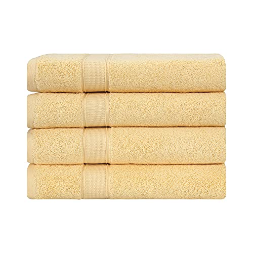 LA HAMMAM 4 Piece 27 x 54 Luxury Bath Towels Set for Bathroom, Spa, Gym, Shower, Pool, College Dorm | Extra Soft, Quick Dry, Highly Absorbent Hotel Quality Turkish Cotton Bath Towel Sets - Yellow