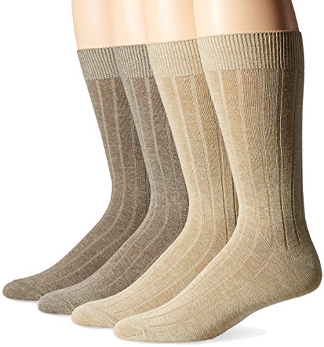 Dockers Men's Wide Rib Dress Crew Socks (4 & 8, Khaki Assorted (4 Pairs), Shoe Size: 6-12