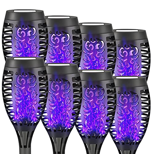 Liveasily 8 Pack Solar Torch Light with Flickering Flame, Waterproof Solar Halloween Lights Decorations, Solar Torches Halloween Decor for Garden, Yard, Porch