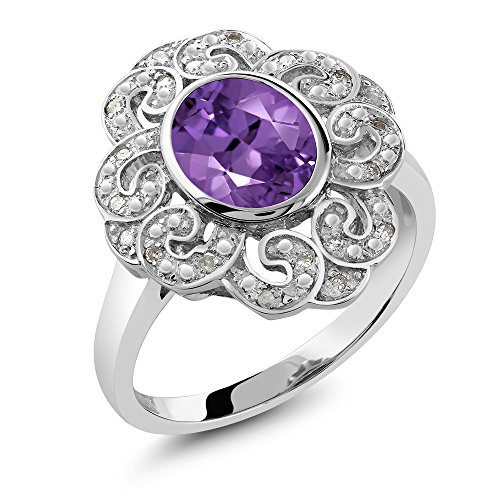 Gem Stone King Simulated Purple Amethyst Gorgeous Rhodium Plate Vintage Style Halo Ring (Available in size 5, 6, 7, 8, 9)