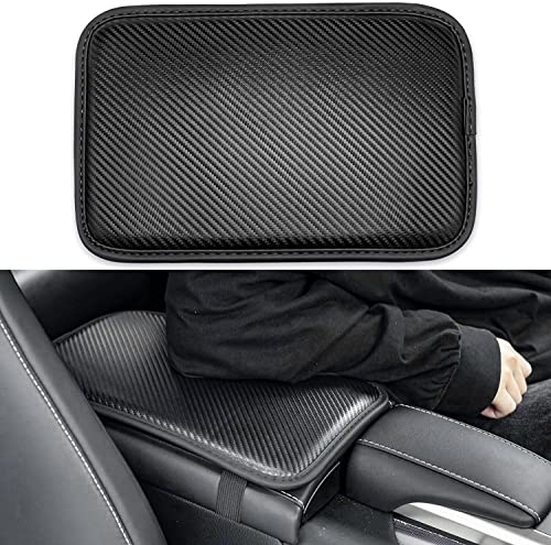 Amiss Car Center Console Pad, Universal Waterproof Car Armrest Seat Box Cover, Car Interior Accessories, Carbon Fiber PU Leather Auto Armrest Cover Protector for Most Vehicle, SUV, Truck, Car (Black)