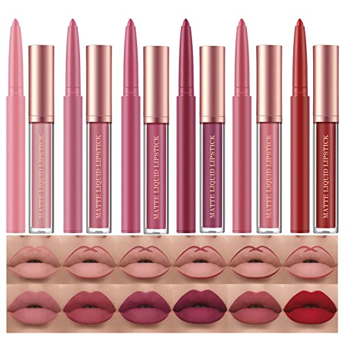 BestLand 12Pcs Matte Liquid Lipstick + Lip Liner Pens Set, One Step Lips Makeup Sets Pigment Velvety Nude Lip Stain Waterproof Long Wear Lip Gloss Make up Gift Set (Set B)