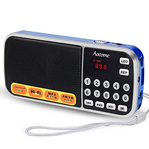 AM FM Portable Pocket Radio Battery Operated - with Best Reception. AM FM Compact USB Rechargeable Radios Music Player Support Micro SD/TF Card Slot (Blue)