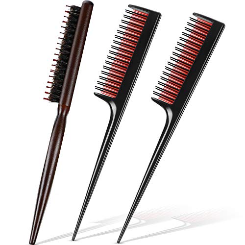 3 Pieces Teasing Comb for Women Include 2 Triple Teasing Comb Rat Tail Combs and Boar Bristle Brushes Comb for Stylist Men Backcombing Slicking Curly Thick Wet Hair