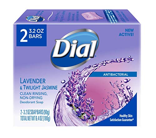 Dial Antibacterial Bar Soap, Lavender & Twilight Jasmine, 3.2 Ounce, 2 Count (Pack of 1)