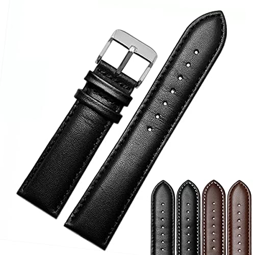 Strapseeker Jaxon Genuine Leather Strap Silver Buckle- Premium Watchband Replacement for Men & Women- Colors: Black Leather/Black Thread, Black Leather/White Thread, Brown Leather/Brown Thread, Brown Leather/White Thread- Sizes 12mm to 22mm 23mm 26mm (Black Leather with Black Thread, 23mm)