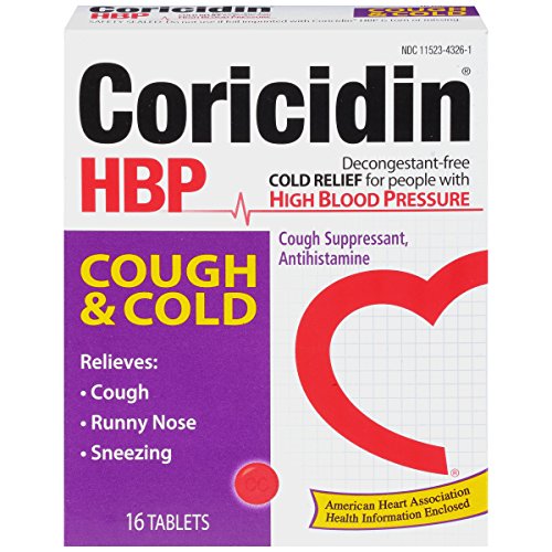 Coricidin HBP Antihistamine Cough & Cold Suppressant Tablets for People with High Blood Pressure, 16-Count Boxes (Pack of 3)