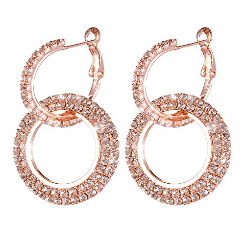 LQJstore Huggie Hoop Earrings Luxury Diamond Earrings Women Glitter Stud Dangle Earrings (Rose Gold)