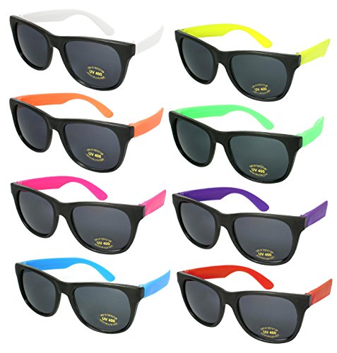 Edge I-Wear 8 Pack 80s Style Neon Sunglasses for Adult Wedding Party Favors 5402RA-SET-8