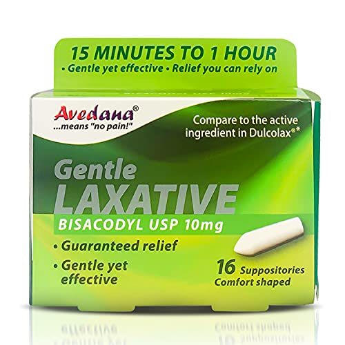 AVEDANA Laxative Suppositories – 10mg USP Bisacodyl Suppositories – Fast and Gentle Constipation Relief – Comfort-Shaped Bisacodyl Laxative Suppository – Pack of 16 Suppositories