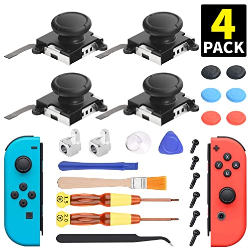 SEONEZU Joycon Joystick Replacement 4 Pack, Joycon Repair Kit/Tool, No Drift, Analog Thumb Sticks for Nintendo Switch, Switch Lite & Switch OLED Controller, Left/Right Sensor Joystick, Thumbstick Caps