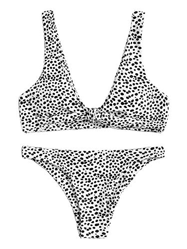 SweatyRocks Women's Sexy Bikini Swimsuit Tie Knot Front Leopard Print Swimwear Set Multi S