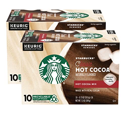 Starbucks Classic Hot Cocoa K-Cup Pods, Made with Real Cocoa & Nonfat Milk, K-Cup Pods for Keurig Brewing System, 10 CT K-Cups Per Box (10 Count (Pack of 2))