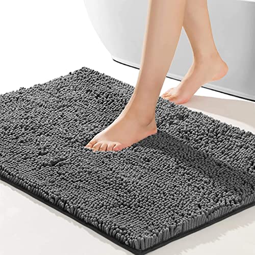 SONORO KATE Bathroom Rug, Non-Slip Bath Mat 32'x20', Soft Cozy Shaggy Durable Thick Bath Rugs for Bathroom,Easier to Dry, Chenille Rugs for Bathtubs, Rain Showers and Under The Sink (Dark Grey)