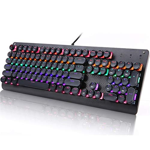 E-YOOSO Retro Mechanical Gaming Keyboard, Typewriter Style LED Backlit Keyboard with 104 Round Keys for Game and Office, Computer, Laptop, Desktop K600 (Blue Switch)