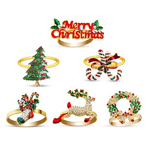 eulogize Christmas Napkin Rings of Set 6, Delicate Table Decors for Christmas Holiday Wedding Banquet Birthday Daily Table Deco, Gold