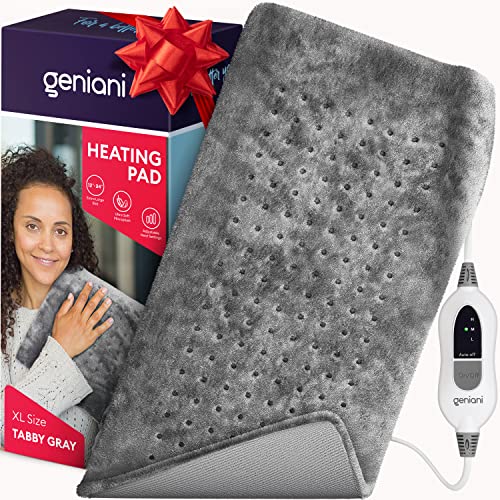 GENIANI XL Heating Pad for Back Pain & Cramps Relief, FSA HSA Eligible, Auto Shut Off, Machine Washable, Heat Pad, Holiday Gifts for All, Gifts for Women, Gifts for Men, Heat Patch (Tabby Gray)