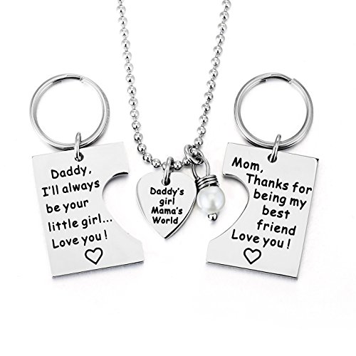 eloi Gifts for Daughter, Daddy's Girl Mommy's World Mother Father Necklace Keychain Pendant Jewelry Set Dad Mom Christmas Birthday Gift