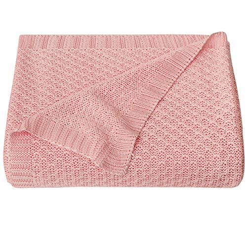 NTBAY Natural Bamboo Cable Knit Baby Blanket, Soft and Cooling Touch Toddler Blanket, 30x40 Inches, Pink