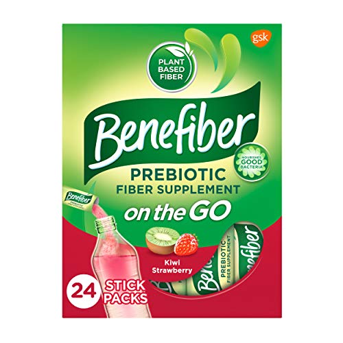 Benefiber On the Go Prebiotic Fiber Supplement Powder for Digestive Health, Daily Fiber Powder, Kiwi Strawberry Flavor Powder Stick Packs - 24 Sticks (5.28 Ounces)