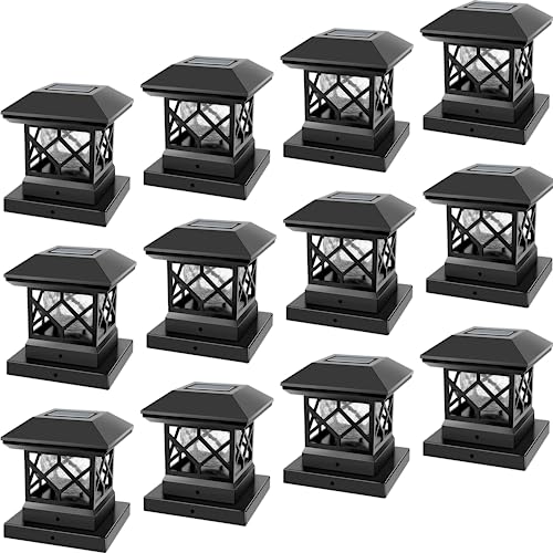 TWINSLUXES Solar Post Cap Lights Outdoor - Waterproof LED Fence Post Solar Lights for 3.5x3.5/4x4/5x5 Wood Posts in Patio, Deck or Garden Decoration Warm Light… (12 Pack)