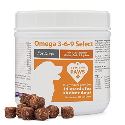 Project Paws Omega 3-6-9 Select Fish Oil for Dogs - Krill Oil Skin and Coat Supplement - 120 Count