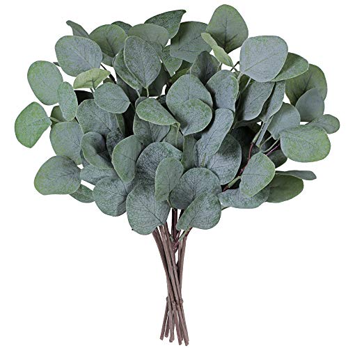 Supla 10 Pcs Fake Eucalyptus Leaves Stems Bulk Artificial Silver Dollar Eucalyptus Leaves Plant in Grey Green 11.8' Tall Wedding Greenery Artificial Greenery Holiday Greens Floral Arrangement