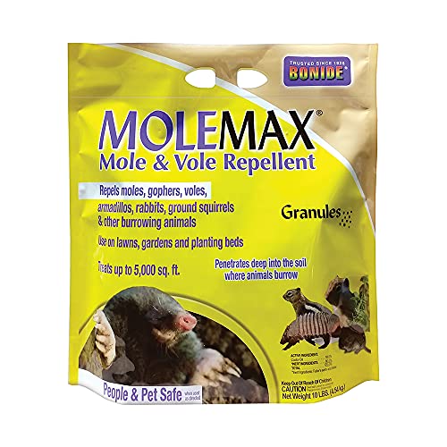 Bonide MOLEMAX Mole & Vole Repellent Granules, 10 lbs. Ready-to-Use, Outdoor Lawn & Garden Mole Control, People & Pet Safe